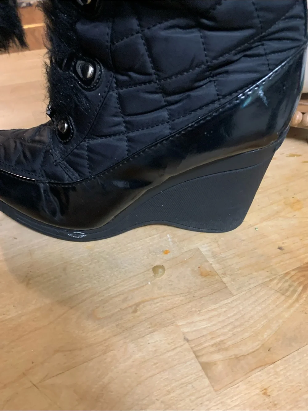 bebe Sport Black Quilted Faux-Fur Winter Lace-Up Boots